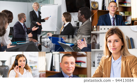 Screen of video conference between men and women managers 94413084