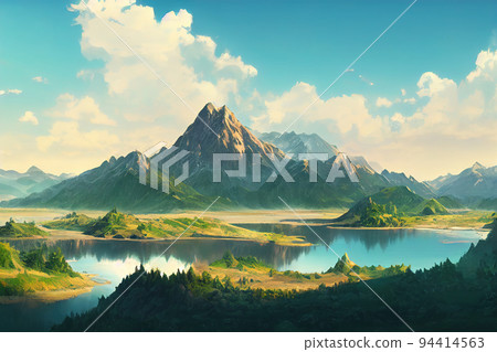 Mountain landscape, lake and mountain range, large panorama, Altai, Mountain landscape, lake and mountain range, large panorama, Altai, 94414563