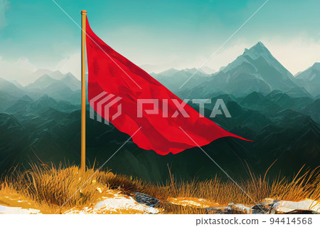 Red flag on a Mountain peak success concept, illustration, Red flag on a Mountain peak success concept, illustration, 94414568
