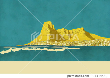 table mountain view in cape town vintage poster illustration 94414580