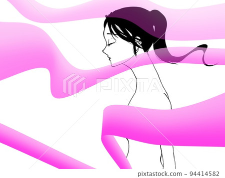 女人剪影和粉紅絲帶 94414582