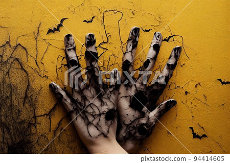 Halloween concept with scratching marks on yellow wall from Halloween concept with scratching marks on yellow wall from 94414605