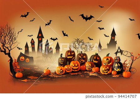 Halloween background design with product display cylindrical shape and 94414707