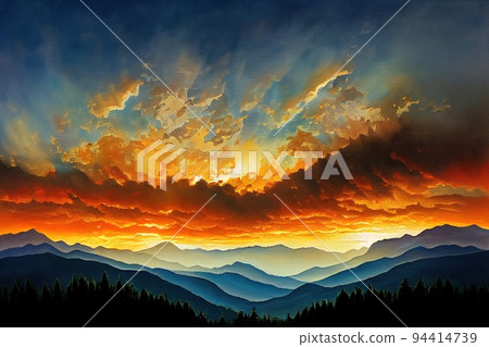Smoky Mountain Sunset, Hand painting, painting 2d Smoky Mountain Sunset, Hand painting, painting 2d 94414739