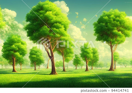Green trees isolated on white background. Forest and foliage 94414741