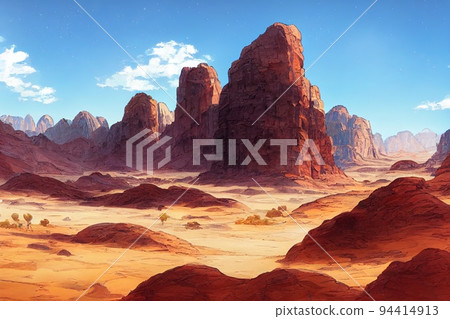 View of mountain canyon in Wadi Rum, Jordan, Red 94414913