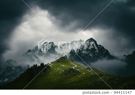 stormy weather in mountains or Giewont Peak, Tatra Mountains, 94415147