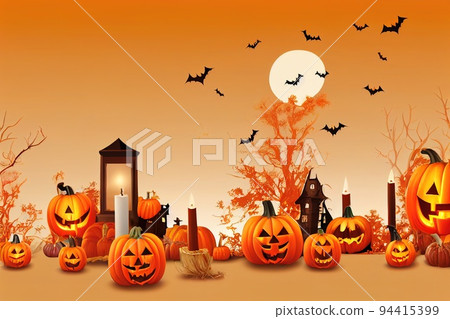 Halloween background with candle light, pumpkin and Halloween Elements Halloween background with candle light, pumpkin and Halloween Elements 94415399