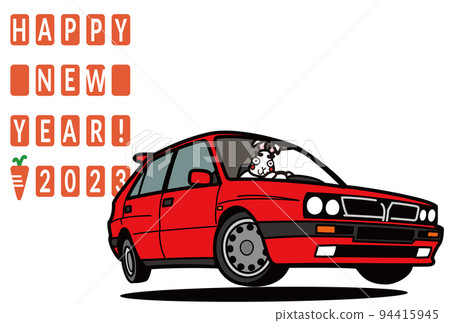 2023 New Year's card template rabbit and Italian rally car 2023 New Year's card template rabbit and Italian rally car 94415945