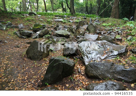 Ishigakiyama overnight castle ruins in the rain, east entrance of the old castle road [Odawara City, Kanagawa Prefecture] 94416535