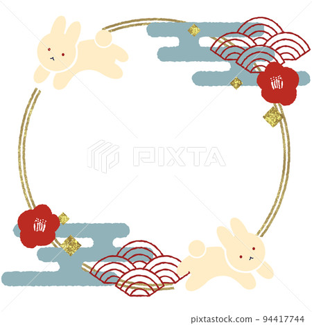 Rabbit and plum frame illustration Rabbit and plum frame illustration 94417744