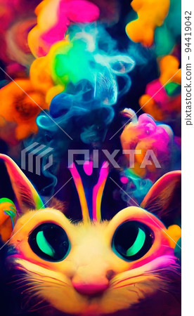 An abstract surrealistic animal. Lots of colored colors, rainbows and multicolored smoke. Colorful wonderful dream abstraction. 94419042