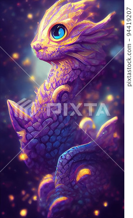 Cute fairy-tale purple dragon. Fairy dragon concept. 94419207