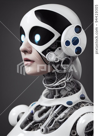 Portrait of a futuristic robot. An artistic abstract cyberpunk fantasy. Concept of a modern robot. 3d rendering 94419305