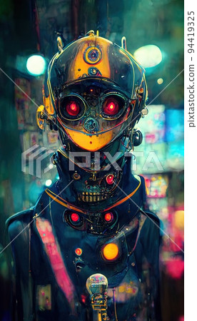 Abstract portrait of a steampunk robot-scientist. A steampunk fantasy concept. Abstract portrait of a steampunk robot-scientist. A steampunk fantasy concept. 94419325