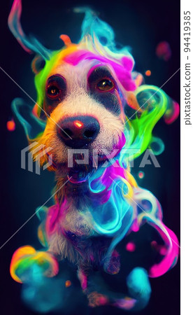 An abstract surrealistic animal. Lots of colored colors, rainbows and multicolored smoke. Colorful wonderful dream abstraction. 94419385