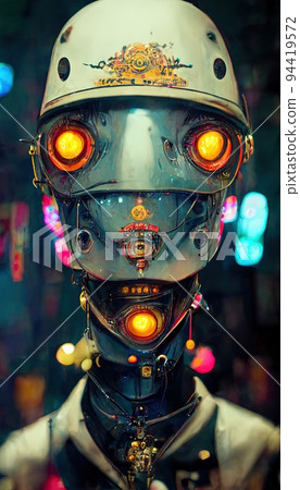 Abstract portrait of a steampunk robot-scientist. A steampunk fantasy concept. 94419572