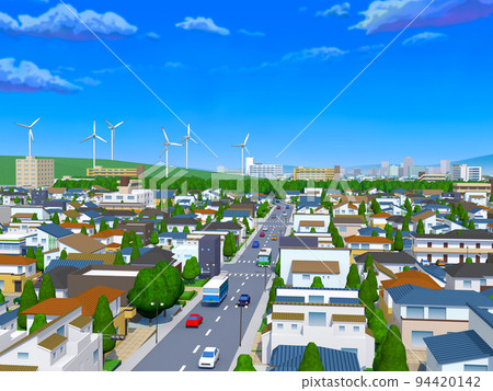 住宅區 CG 風車生態可再生能源 SDGS 背景 住宅區 CG 風車生態可再生能源 SDGS 背景 94420142