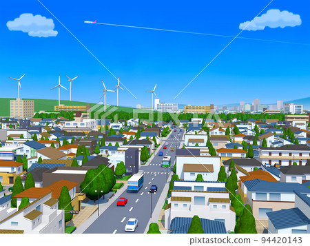 住宅區 CG 風車生態可再生能源 SDGS 背景 住宅區 CG 風車生態可再生能源 SDGS 背景 94420143