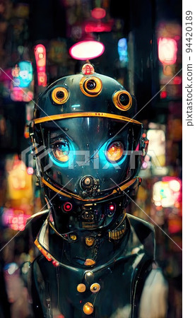 Abstract portrait of a steampunk robot-scientist. A steampunk fantasy concept. Abstract portrait of a steampunk robot-scientist. A steampunk fantasy concept. 94420189