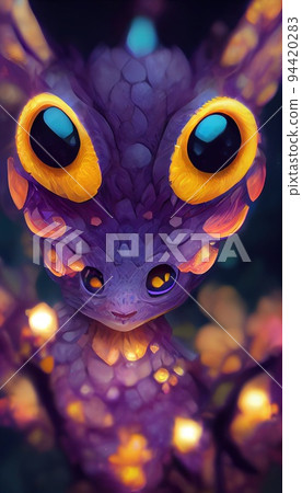 Cute fairy-tale purple dragon. Fairy dragon concept. 94420283