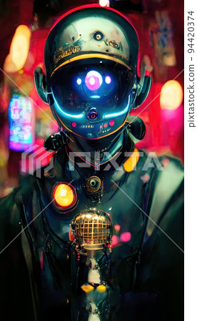 Abstract portrait of a steampunk robot-scientist. A steampunk fantasy concept. Abstract portrait of a steampunk robot-scientist. A steampunk fantasy concept. 94420374