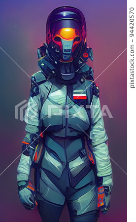 Portrait of a girl in a futuristic cyberpunk style in a cyber suit. A high-tech man from the future. The concept of virtual reality and cyberpunk. Portrait of a girl in a futuristic cyberpunk style in a cyber suit. A high-tech man from the future. The concept of virtual reality and cyberpunk. 94420570