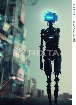 Portrait of a futuristic female robot. An artistic abstract steampunk fantasy. Concept of a modern robot. 3d rendering Portrait of a futuristic female robot. An artistic abstract steampunk fantasy. Concept of a modern robot. 3d rendering 94421477