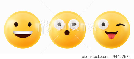 3d render emoji face, smile, show tongue and wow 94422674