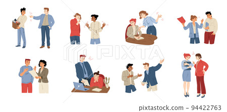 Angry boss yelling at employee, flat vector set 94422763