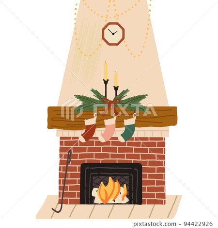 Xmas fireplace decorated flat vector icon isolated 94422926
