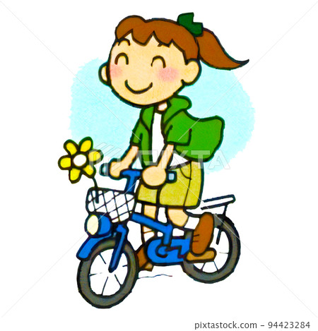 一個女孩騎著簡單可愛的自行車的插圖 94423284