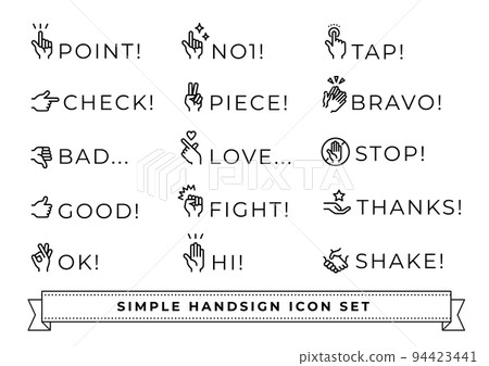 Simple hand gesture icon set (vector line width changeable) 94423441
