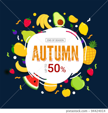 Autumn Sale banner with fruits on dark background. Autumn Sale banner with fruits on dark background. 94424014