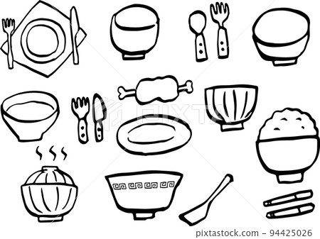 手寫筆劃餐具插圖(黑白) 手寫筆劃餐具插圖(黑白) 94425026