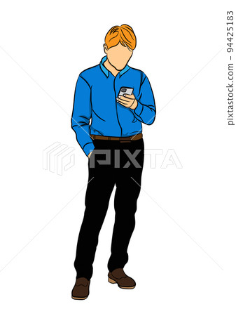 drawing sketch business man holding smart phone vector illustration concept business drawing sketch business man holding smart phone vector illustration concept business 94425183