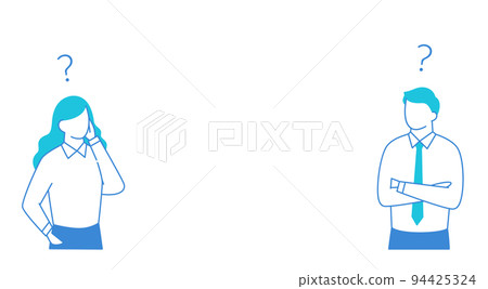 Male and female office workers who tilt their heads 94425324