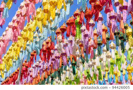colorful hanging lanterns lighting in loy krathong and new year festival at northern of thailand 94426005