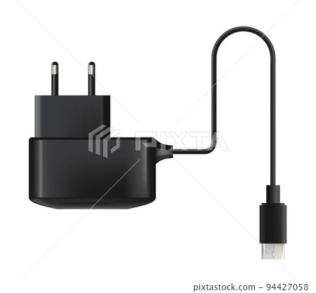 Charger with wire and usb port, recharger vector 94427058