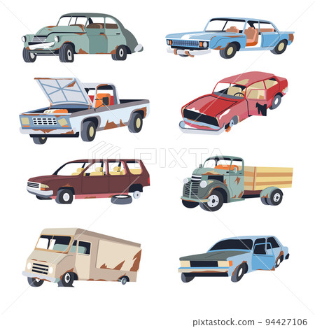 Old abandoned automobiles vehicles and cars vector Old abandoned automobiles vehicles and cars vector 94427106
