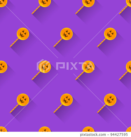 Halloween candy seamless pattern. Halloween party background with lollipops. Trick or treat candies. Halloween lollipops with long shadow. Design for wrapping paper, wallpaper. Vector illustration Halloween candy seamless pattern. Halloween party background with lollipops. Trick or treat candies. Halloween lollipops with long shadow. Design for wrapping paper, wallpaper. Vector illustration 94427595