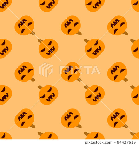 Halloween pumpkin seamless pattern. Halloween pumpkin lanterns on yellow background. Halloween background with orange pumpkin. Design for print wrapping paper, wallpaper, fabric. Vector illustration Halloween pumpkin seamless pattern. Halloween pumpkin lanterns on yellow background. Halloween background with orange pumpkin. Design for print wrapping paper, wallpaper, fabric. Vector illustration 94427619