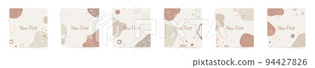 Autumn sale square posts fashion template set. Autumn leaves and abstract shapes for sale promo posts. Fall design with oak and maple leaves, brown and beige colors. Vector templates set. 94427826