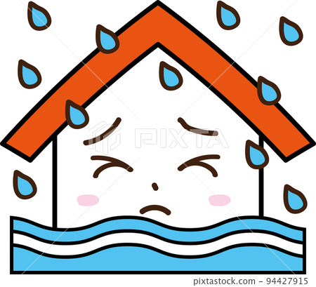 房屋洪水洪水破壞大雨颱風風暴天災洪水樓上洪水樓下女擬人尷尬臉 房屋洪水洪水破壞大雨颱風風暴天災洪水樓上洪水樓下女擬人尷尬臉 94427915