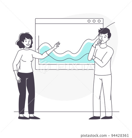 Man and Woman Business Character Standing Near Graph Discussing Strategy and Idea Vector Illustration Man and Woman Business Character Standing Near Graph Discussing Strategy and Idea Vector Illustration 94428361