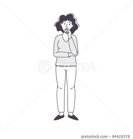 Pensive Woman Business Character Standing and Thinking with Puzzled Face Vector Illustration Pensive Woman Business Character Standing and Thinking with Puzzled Face Vector Illustration 94428378