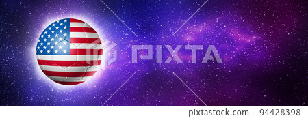 Soccer football ball with USA flag. Space background. Illustration, banner 94428398