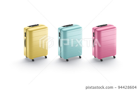 Blank colored suitcase mockup stand, side view Blank colored suitcase mockup stand, side view 94428604