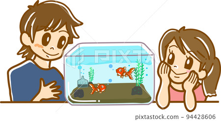 Children observing goldfish Children observing goldfish 94428606