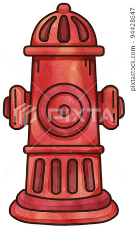 Firefighter, fireman character with fire fighting equipment tools. Fireman in uniform with fire hose hydrant, fire extinguisher watercolor illustration set. Fireman character 94428647
